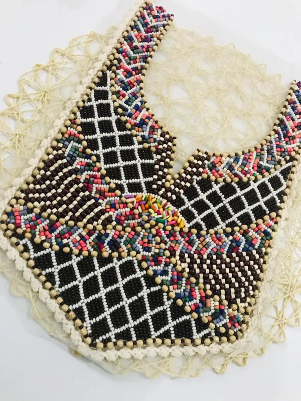 Premdas_Lace_Multicolour_Embroidered_Neckline_Patch_Sewing_On_Mirror_Work_Wooden_Beads_Design,_Neck_Patch_for_Kurti_Blouse_Saree_Top_Lehenga_Jacket_Patchwork