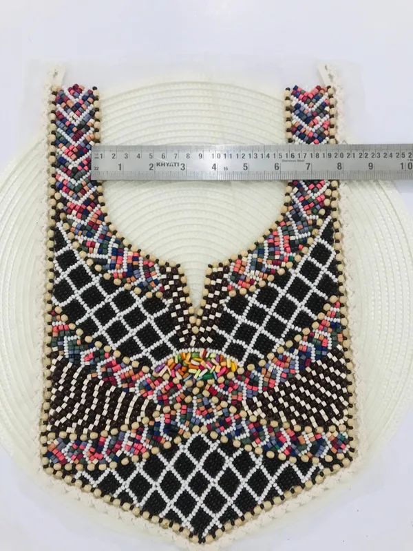 Premdas_Lace_Multicolour_Embroidered_Neckline_Patch_Sewing_On_Mirror_Work_Wooden_Beads_Design,_Neck_Patch_for_Kurti_Blouse_Saree_Top_Lehenga_Jacket_Patchwork