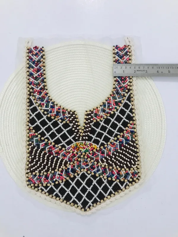 Premdas_Lace_Multicolour_Embroidered_Neckline_Patch_Sewing_On_Mirror_Work_Wooden_Beads_Design,_Neck_Patch_for_Kurti_Blouse_Saree_Top_Lehenga_Jacket_Patchwork