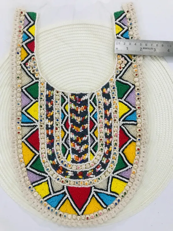 Premdas_Lace_Multicolour_Embroidered_Neckline_Patch_Sewing_On_Mirror_Work_Wooden_Beads_Design,_Neck_Patch_for_Kurti_Blouse_Saree_Top_Lehenga_Jacket_Patchwork