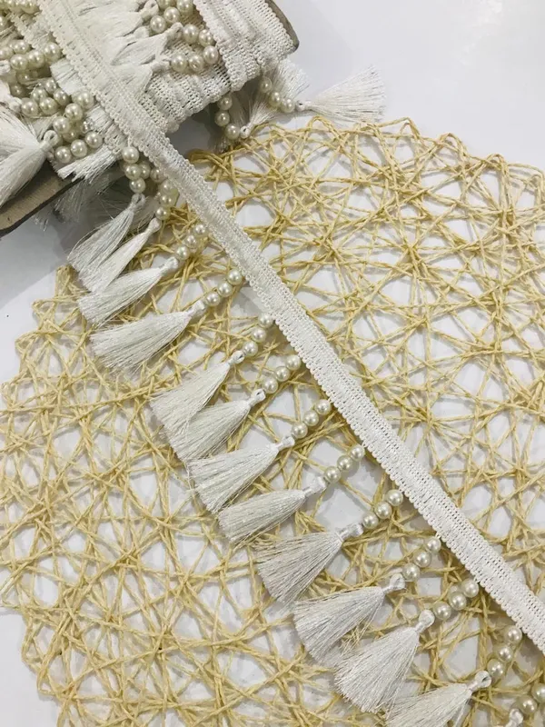 Premdas_Lace_Off_White_Trim_And_Borders_Material_for_Saree,_Suit,_Kurta,_Dupatta,_Blouse,_Gown,_Lehenga_&_Resham_Thread_Tassel_For_Dresses,_Crafts,_Home_Decoration