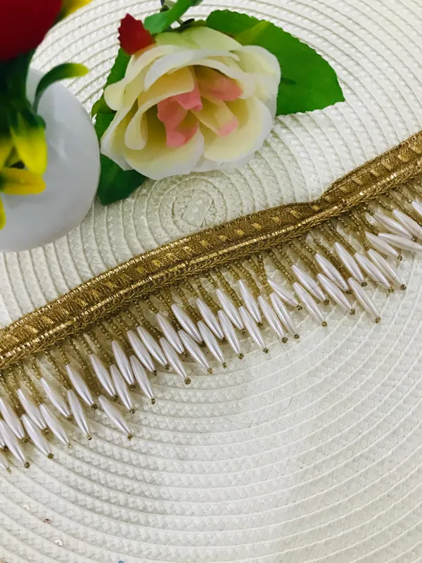 Premdas_Lace__Pearl_Lace_with_Shimmering_Gold_Finish_Zari_Border_Lace_Perfect_for_for_Saree,_Blouse,_Dupatta,_Lehenga,_Sewing,_Designing_Crafts_and_Home_Decor_(1_Meter)