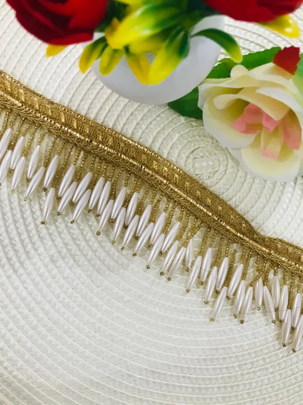 Premdas_Lace__Pearl_Lace_with_Shimmering_Gold_Finish_Zari_Border_Lace_Perfect_for_for_Saree,_Blouse,_Dupatta,_Lehenga,_Sewing,_Designing_Crafts_and_Home_Decor_(1_Meter)