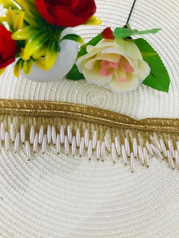Premdas_Lace__Pearl_Lace_with_Shimmering_Gold_Finish_Zari_Border_Lace_Perfect_for_for_Saree,_Blouse,_Dupatta,_Lehenga,_Sewing,_Designing_Crafts_and_Home_Decor_(1_Meter)