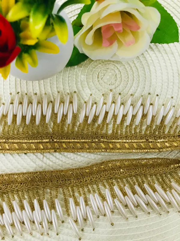Premdas_Lace__Pearl_Lace_with_Shimmering_Gold_Finish_Zari_Border_Lace_Perfect_for_for_Saree,_Blouse,_Dupatta,_Lehenga,_Sewing,_Designing_Crafts_and_Home_Decor_(1_Meter)