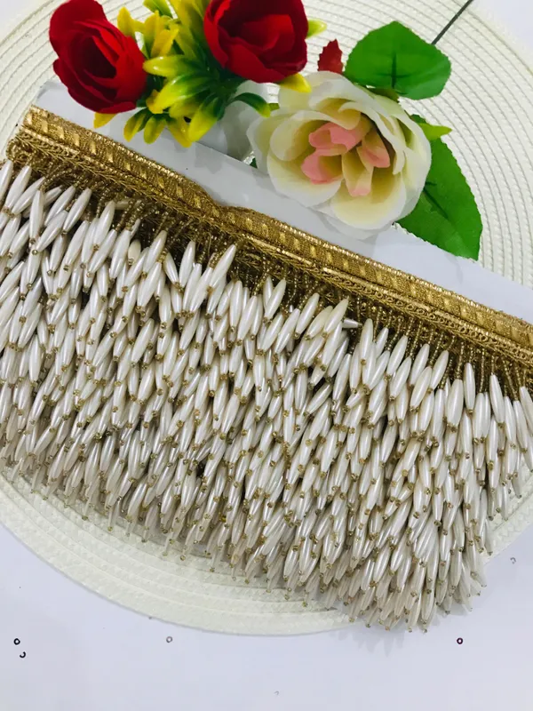 Premdas_Lace__Pearl_Lace_with_Shimmering_Gold_Finish_Zari_Border_Lace_Perfect_for_for_Saree,_Blouse,_Dupatta,_Lehenga,_Sewing,_Designing_Crafts_and_Home_Decor_(1_Meter)