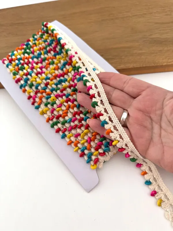 Premsdas_Lace_2cm_Multicolour_Beaded_Cotton_Trim__Off_White_Cotton_Lace_For_Saree_&_Suit_Dupatta_Border__Boho_Tassel_Fringe_for_Beachwear_&_Crafts