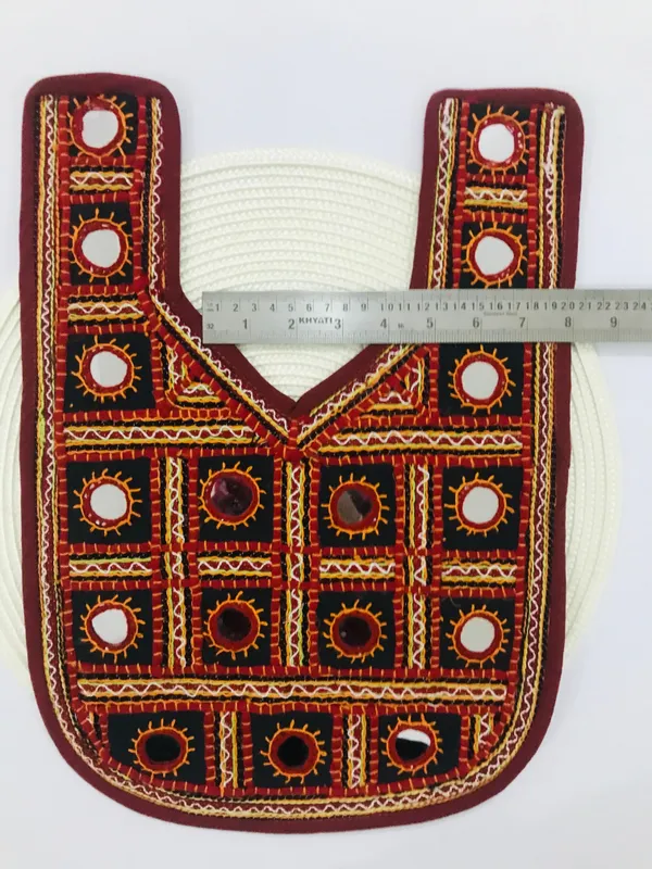 Premdas_Lace_Embroidery_patch_for_kurti,_Clothes,_Jackets,_Jean's,_Blouse,_Saree,_Dress_Decoration_Premium_Sewable_Soft_Fabric_For_women's_gowns_kameez_salwar_suits_tops_&_tunics_afghan_Indo_Western_Multicolour,_Round_With_V_Neck_(MAROON)