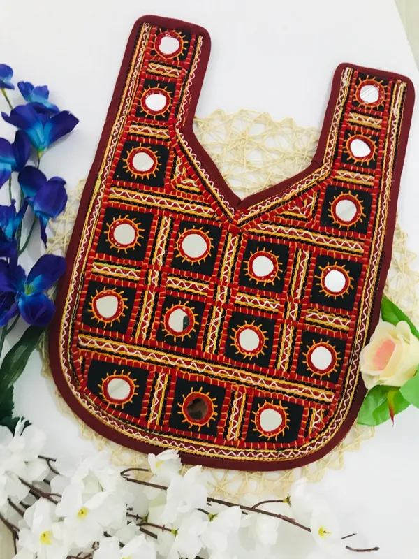 Premdas_Lace_Embroidery_patch_for_kurti,_Clothes,_Jackets,_Jean's,_Blouse,_Saree,_Dress_Decoration_Premium_Sewable_Soft_Fabric_For_women's_gowns_kameez_salwar_suits_tops_&_tunics_afghan_Indo_Western_Multicolour,_Round_With_V_Neck_(MAROON)