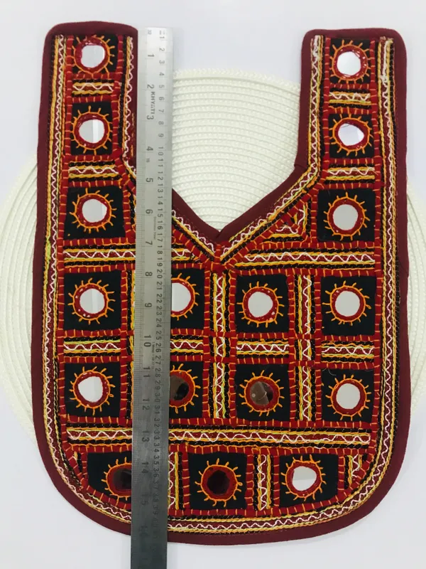 Premdas_Lace_Embroidery_patch_for_kurti,_Clothes,_Jackets,_Jean's,_Blouse,_Saree,_Dress_Decoration_Premium_Sewable_Soft_Fabric_For_women's_gowns_kameez_salwar_suits_tops_&_tunics_afghan_Indo_Western_Multicolour,_Round_With_V_Neck_(MAROON)