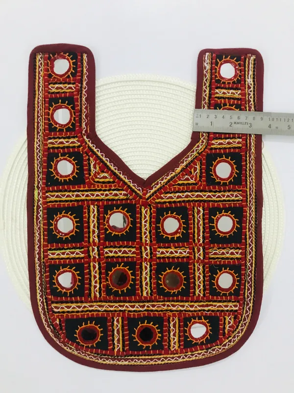 Premdas_Lace_Embroidery_patch_for_kurti,_Clothes,_Jackets,_Jean's,_Blouse,_Saree,_Dress_Decoration_Premium_Sewable_Soft_Fabric_For_women's_gowns_kameez_salwar_suits_tops_&_tunics_afghan_Indo_Western_Multicolour,_Round_With_V_Neck_(MAROON)