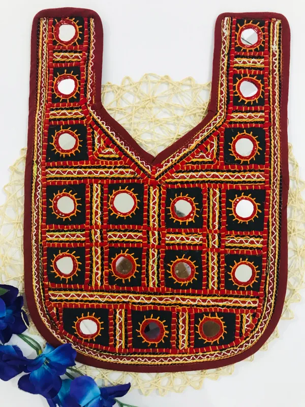 Premdas_Lace_Embroidery_patch_for_kurti,_Clothes,_Jackets,_Jean's,_Blouse,_Saree,_Dress_Decoration_Premium_Sewable_Soft_Fabric_For_women's_gowns_kameez_salwar_suits_tops_&_tunics_afghan_Indo_Western_Multicolour,_Round_With_V_Neck_(MAROON)