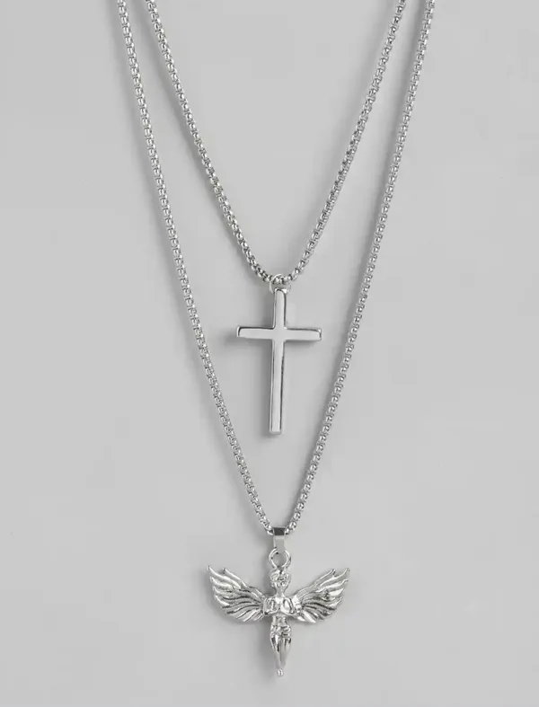 Antique_Angel_And_Cross_Silver_Plated_Stainless_Steel_Pendants_With_Chains_Combo_Set_Of_2
