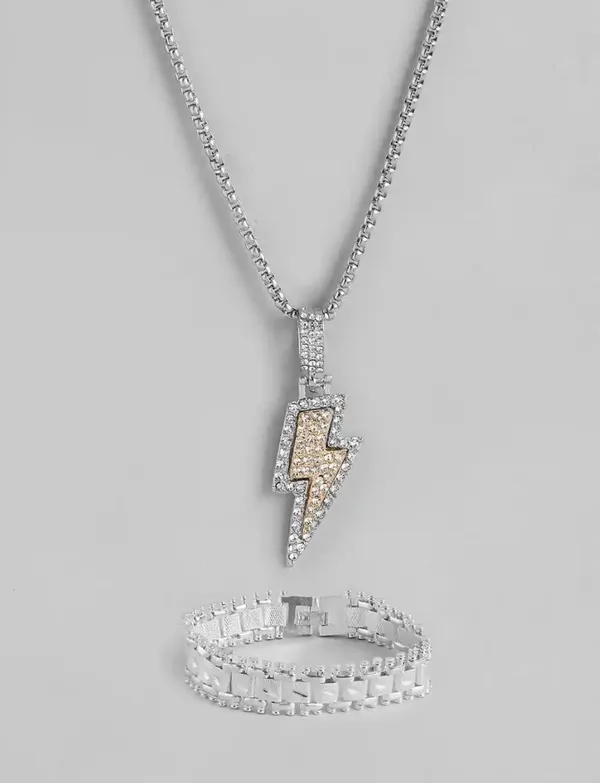 Stylish_Flash_Silver_Plated_Stainless_Steel_Pendant_With_Bracelet_Combo_Set_Of_2