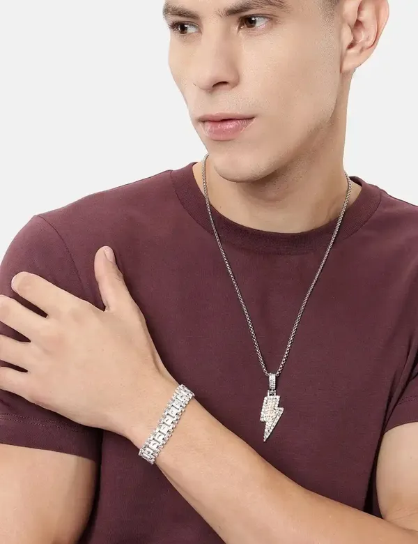 Stylish_Flash_Silver_Plated_Stainless_Steel_Pendant_With_Bracelet_Combo_Set_Of_2