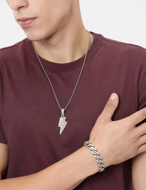 Stylish_Flash_Silver_Plated_Stainless_Steel_Pendant_With_Bracelet_Combo_Set_Of_2