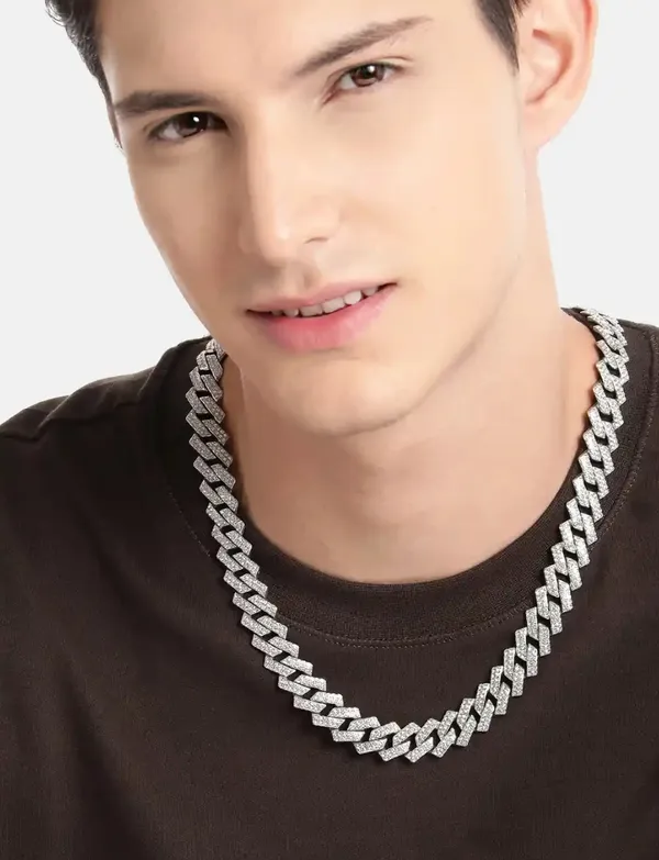 Mc_Stan_Stainless_Steel_Zirconia_Studded_Silver_Plated_Cuban_Link_Chain_Stylish_Rapper_Pendant_Necklace