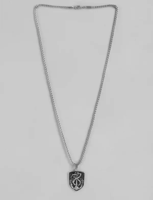 Snake_Shield_Shaped_Rhodium_Plated_Pendant_With_Chain