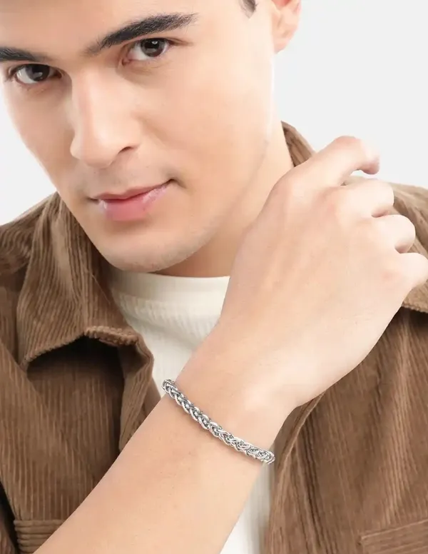 Unisex_Stainless_Steel_Silver_Finish_Chain_Bracelet