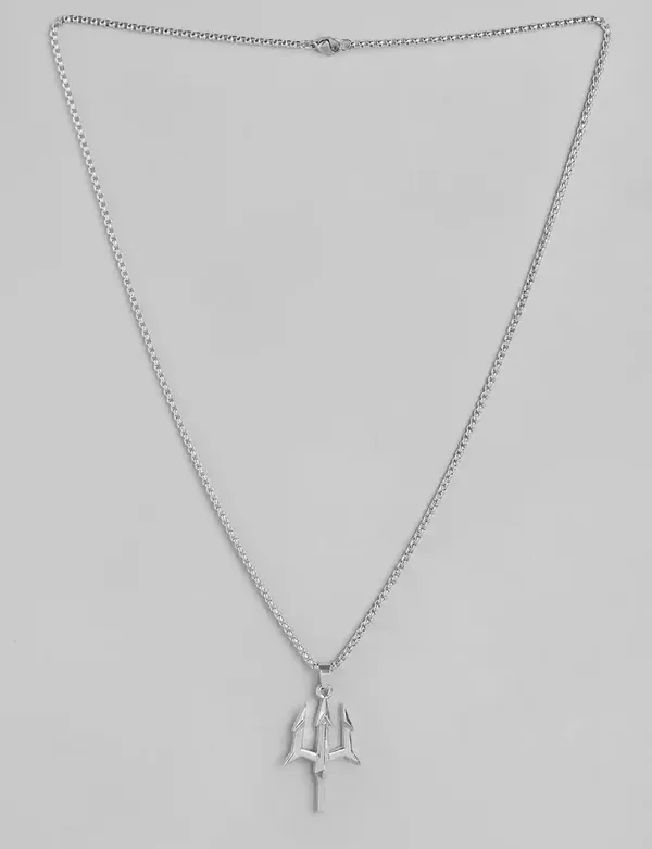 Unisex_Stylish_Anime_Dragon_Tooth_And_Fire_Sword_Silver_Polished_Pendants_With_Chains_Combo_Set_Of_2