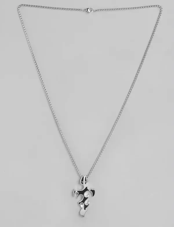 Unisex_Stylish_Anime_Dragon_Tooth_And_Fire_Sword_Silver_Polished_Pendants_With_Chains_Combo_Set_Of_2