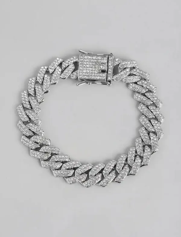 Unisex_Diamond_Link_Bracelet_Silver_Plated_Stainless_Steel
