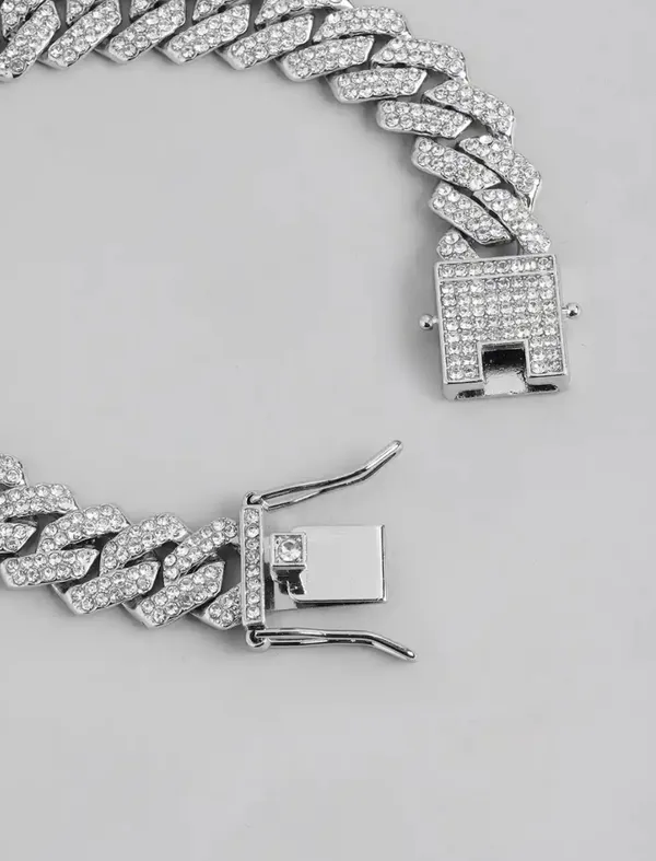 Unisex_Diamond_Link_Bracelet_Silver_Plated_Stainless_Steel