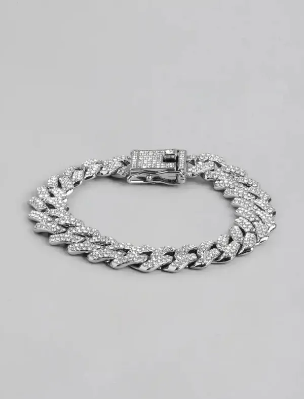 Unisex_Diamond_Link_Bracelet_Silver_Plated_Stainless_Steel