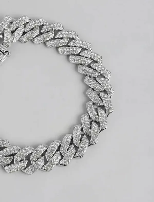 Unisex_Diamond_Link_Bracelet_Silver_Plated_Stainless_Steel