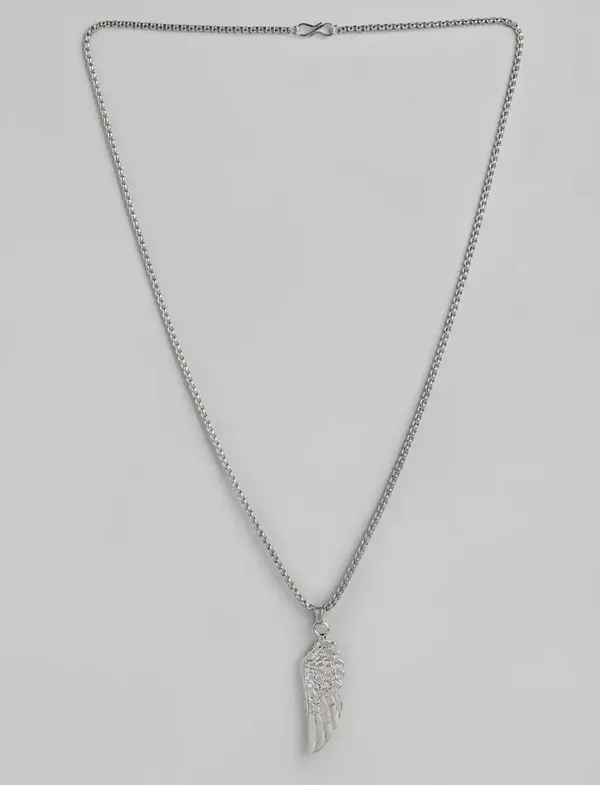 Unisex_Feather_Shaped_Rhodium_Plated_Pendant_With_Chain