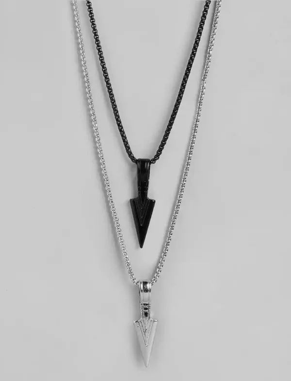 Unisex_Arrow_Stainless_Steel_Pendants_Necklace_With_Chains_Set_Of_2