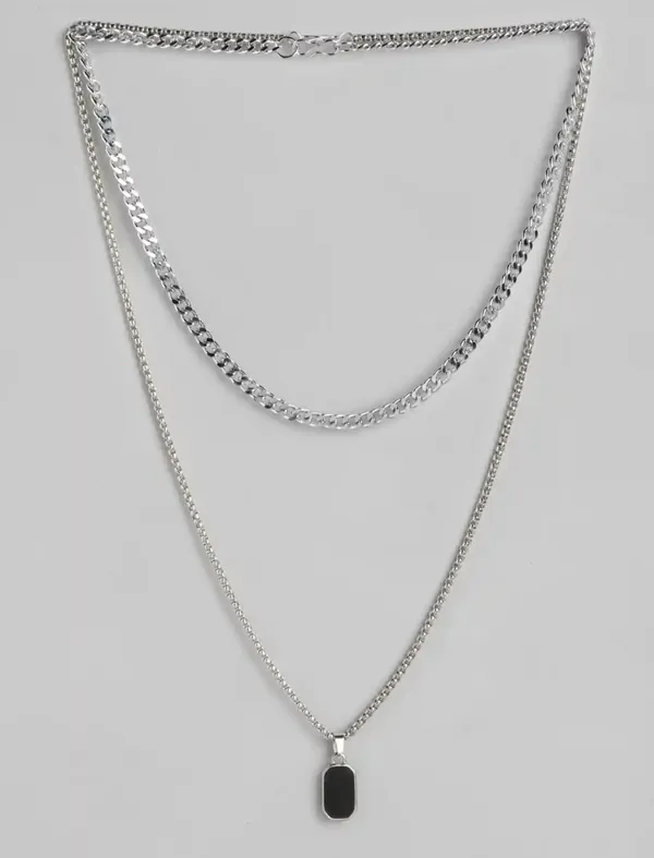Unisex_Black_Rectangular_And_Silver_Chain_Stainless_Steel_Set_Of_2