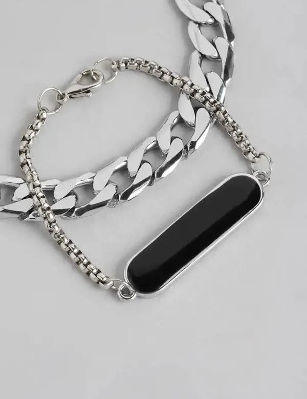 Unisex_Stainless_Steel_Link_Chain_Bracelet_Silver_Plated_Set_Of_2