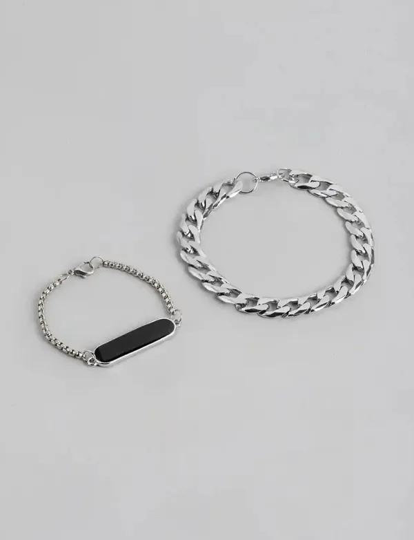Unisex_Stainless_Steel_Link_Chain_Bracelet_Silver_Plated_Set_Of_2