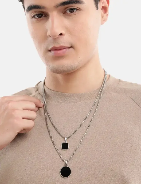 Unisex_Oxidised_Necklace_Silver_Plated_Stainless_Steel_Pendants_With_Chains_Set_Of_2
