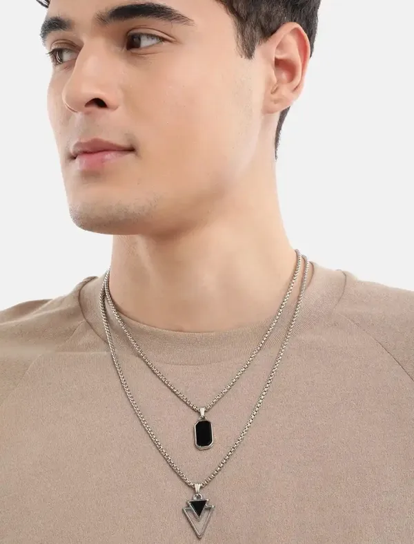Unisex_Oxidised_Necklace_Silver_Plated_Stainless_Steel_Pendants_With_Chains_Set_Of_2