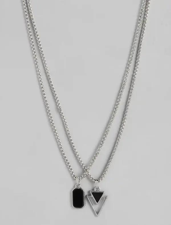 Unisex_Oxidised_Necklace_Silver_Plated_Stainless_Steel_Pendants_With_Chains_Set_Of_2