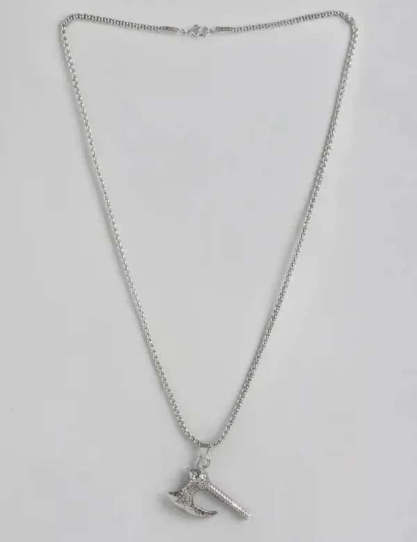 Unisex_Silver_Axe_Shaped_Antique_Pendant_With_Chain