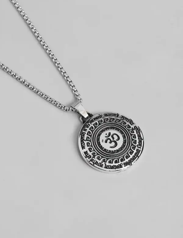 Unisex_Silver_Om_Divine_Lord_Mahamrityunjay_Antique_Pendant_With_Chain