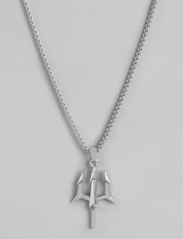 Unisex_Silver_Trident_Anime_Pendant_With_Chain