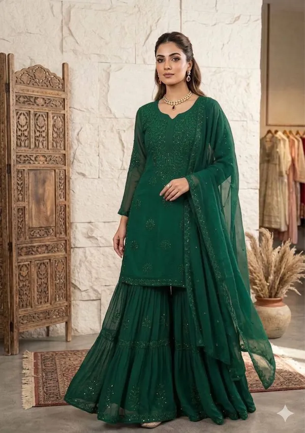 Elegant_Green_Georgette_Sharara_Set_with_Embroidered_Sequence_Work