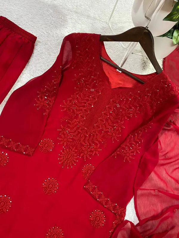Elegant_Ruby_Red_Georgette_Sharara_Set_with_Embroidered_Sequence_Work