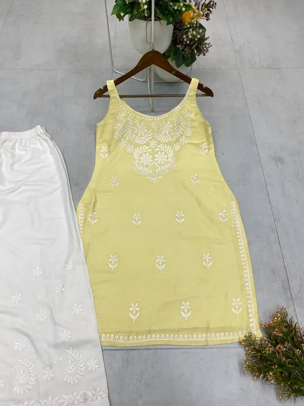 Pastel_Yellow_Rayon_Lucknowi_Chikankari_Embroidered_Kurti_with_Plazzo_Set-_Perfect_Office_&_Casual_Wear