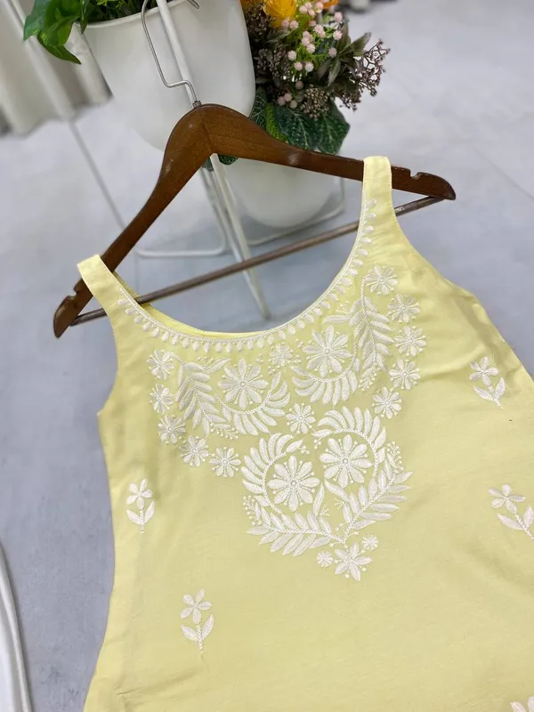 Pastel_Yellow_Rayon_Lucknowi_Chikankari_Embroidered_Kurti_with_Plazzo_Set-_Perfect_Office_&_Casual_Wear