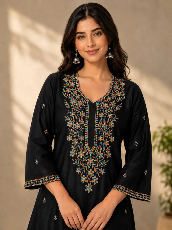 Premium_Black_Rayon_Cotten_Chikankari_Hand_Embroidery_Lucknowi_Kurti_with_Palazzo_&_Dupatta_Set