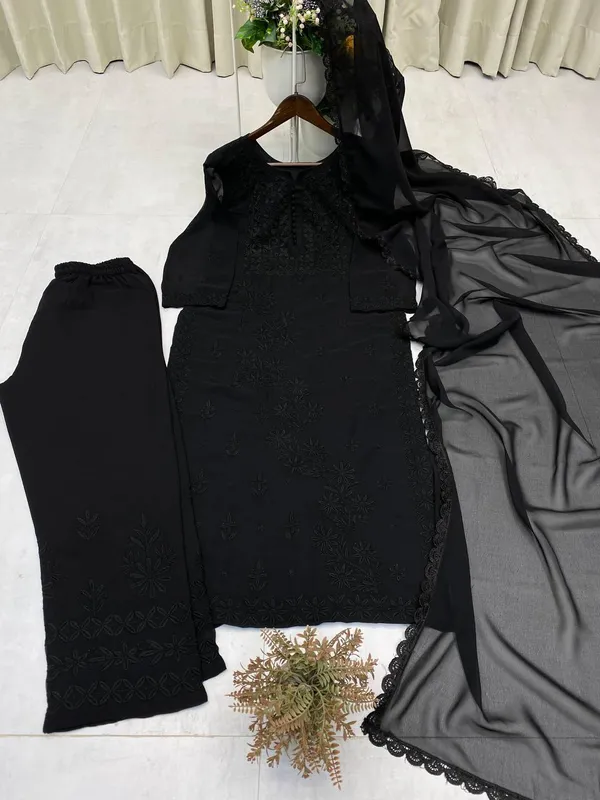Premium_Black__Georgette_Chikankari_Hand_Embroidery_Kurti_with_Palazzo_&_Dupatta_Set