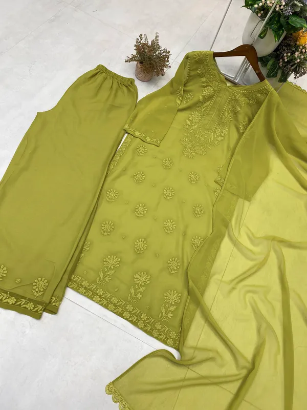 Premium_Olive_Green_Embroidered_Chikankari_Kurti_Set_with_Palazzo_&_Dupatta