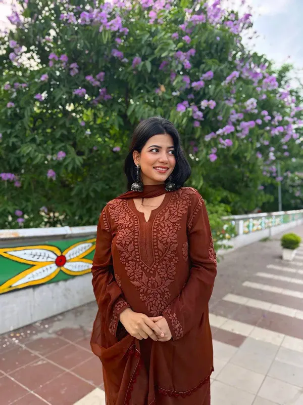 Premium_Rust_Orange_Embroidered_Chikankari_Kurti_Set_with_Palazzo_&_Dupatta