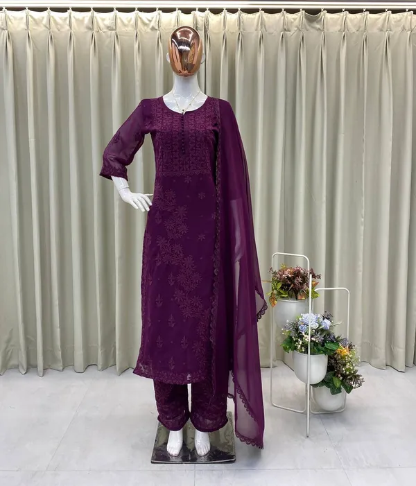 Premium_Wine_Georgette_Chikankari_Hand_Embroidery_Kurti_with_Palazzo_&_Dupatta_Set