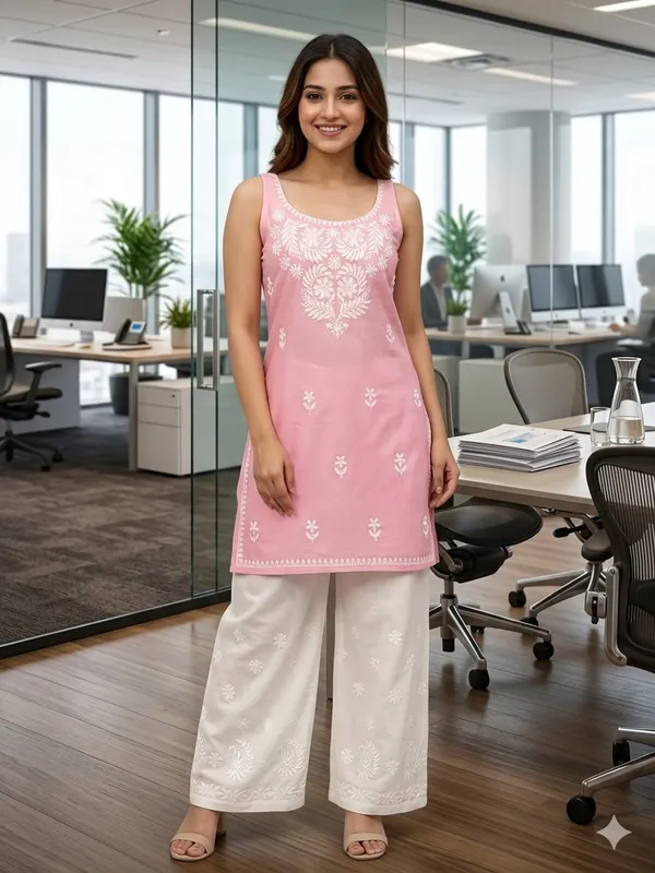 Pastel_Pink_Rayon_Lucknowi_Chikankari_Embroidered_Kurti_with_Plazzo_Set-_Perfect_Office_&_Casual_Wear